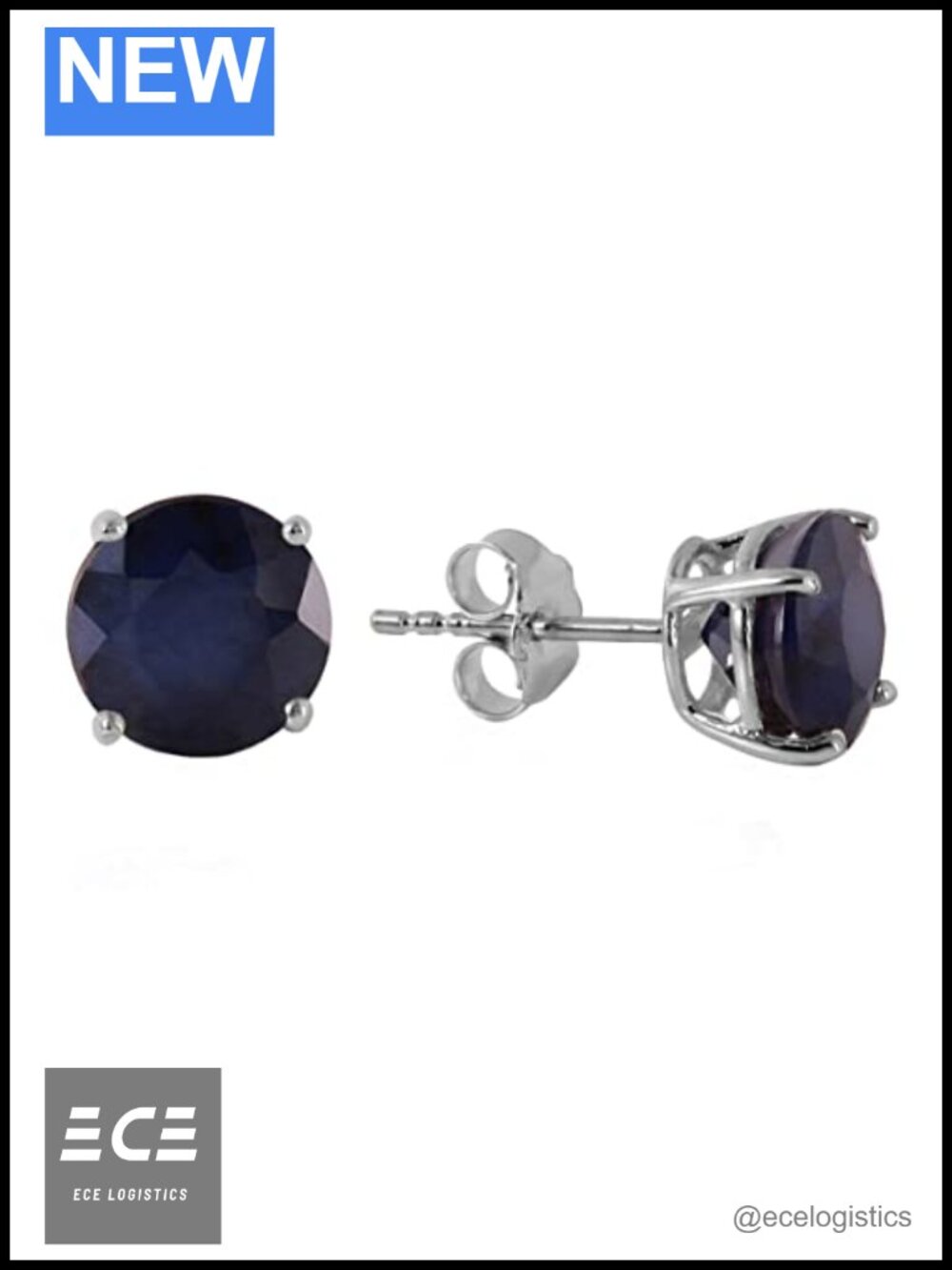 14K White Gold Lab Grown Blue Sapphire Stud Earrings for Women Fine Jewelry